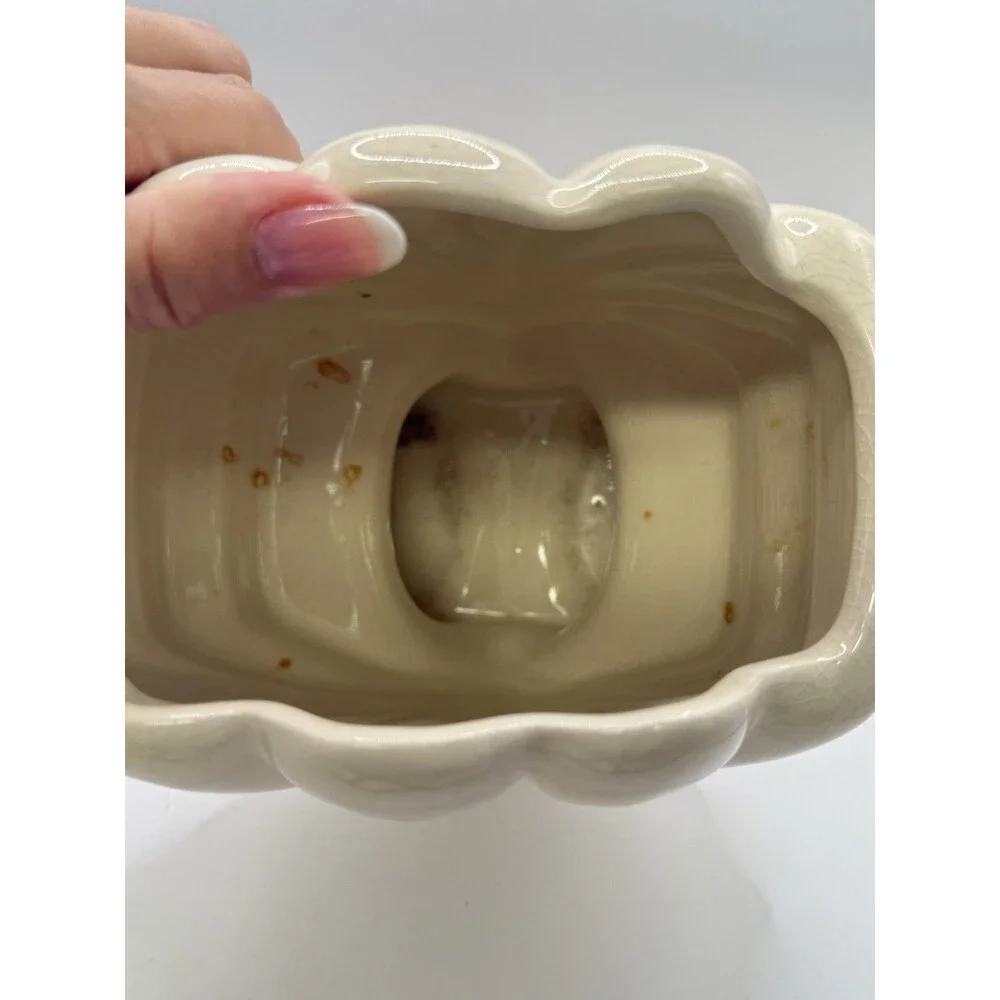 Footed Ceramic Cream Clam Shell Planter Vase Antique? American Bisque? - Picture 5 of 8